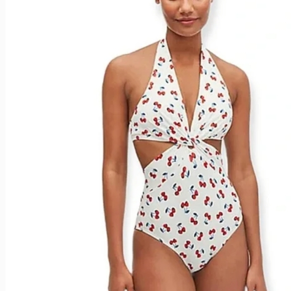 kate spade Other - NWT Kate Spade New York Cherry Print Cutout One Piece Swimsuit L NEW
